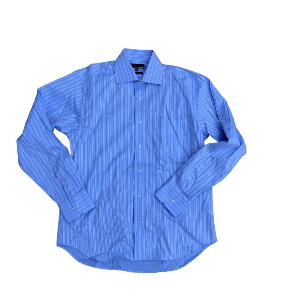 AUSTIN REED Striped Dress Shirt Mens 39 Blue Button Down Long Sleeve Pocket‌